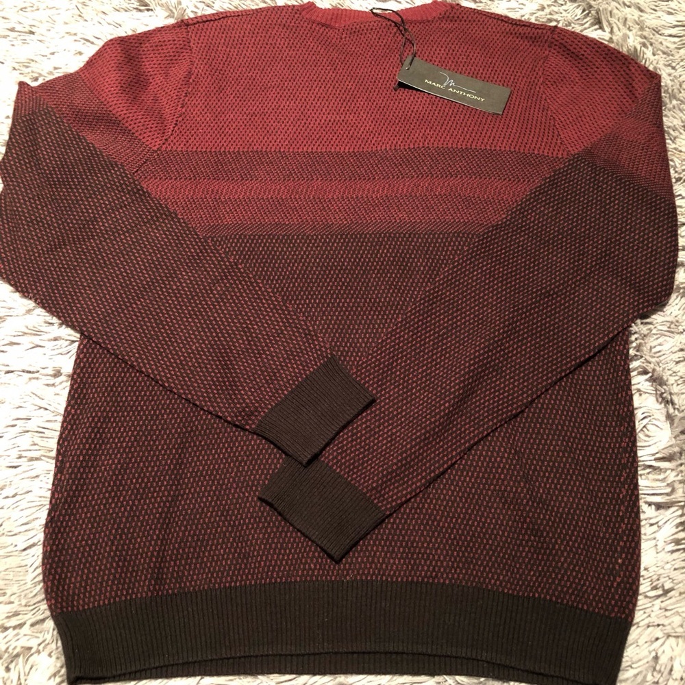 NWT! Marc Anthony Luxury Collection Crewneck Pullover Burgundy & Black Sweater